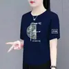 Comércio Exterior Transfronteiriço Estoque Excedente Marca Grande Roupas de Mãe Camiseta de Manga Curta para Meia-Idade Top Solto Emagrecedor Camiseta Básica