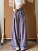 Pantalones deportivos morados de secado rápido para mujer, pantalones finos de verano con aire acondicionado de oxígeno helado para gimnasio, pantalones casuales holgados de pierna recta ancha