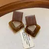 Pendientes de Botón Retro Europeo con Aguja de Plata, Madera Cuadrada, Perla Irregular y Borla, Pendientes de Moda para el Trabajo, Accesorios de Pendientes Versátiles para Mujer