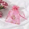 Bolsa de gaze com cordão e padrão de coração de pêssego dourado, bolsa de malha de pérola, bolsa para joias de mão, bolsa de cosméticos, tamanho pequeno