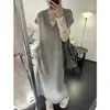 Outono e Inverno Novo Estilo Coreano Estilo Suave Cor Sólida Vestido Suéter de Comprimento Médio para Mulheres Estilo Preguiçoso Solto Vestido de Tricô