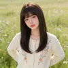 Fábrica de atacado peruca japonesa e coreana feminina cabelo longo rede vermelha clavícula cabelo franja francesa temperamento rosto-fixação peruca feminina headwear