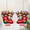 Colgante Decorativo de Ciervo Lindo Nuevo 2D para Regalo Navideño Colgante Plano Acrílico Transfronterizo para Espejo Retrovisor de Coche