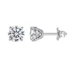 Pendientes de Plata de Ley S925 Clásicos de Cuatro Garras con Moissanita Genuina para Mujer Pendientes de Moda Estilo Europeo y Americano Joyería para Orejas Comercio Exterior