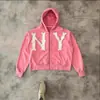 Moletom com Capuz e Zíper Longo Estilo Ins 2025 Estampa 3D de Letras Solto Estilo Rua