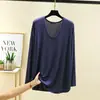 Camisa fina casual de manga longa em modal com gola alta, moda feminina de outono, solta, cor sólida, top de camada interna