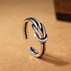 Anel Aberto S925 Prata Nó de Linha Dupla Nó Concêntrico Punk Velho Simples Versátil Japonês Coreia do Sul