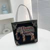 Bolsa de Mão Transfronteiriça Bolsa Feminina Bolsa de Lona Casual de Dupla Face Bordada com Desenhos Animados Bolsa de Mão de Grande Capacidade Estilo Étnico Bolsa Quadrada Pequena