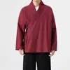 Nuevo Cardigan de Estilo Chino para Hombre con Solapa Cruzada y Atar Ropa Suelta Zen para Ceremonia del Té Ropa de Ermitaño Estilo Chino Hanfu Mejorado Ropa de Abrigo