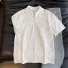 Camiseta ligera de color sólido de secado rápido para hombre, de verano, con malla fina, cuello semi-alto, manga corta, media cremallera, top deportivo para fitness