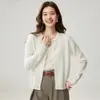 Design de Outono e Inverno Nicho Simples Gola Redonda Suéter de Caxemira Manga Longa Feminino Cardigan Simples Moda Botão Malha Roupa Exterior