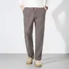 Calça Casual Masculina Outono e Inverno 2025 Calça Casual Listrada Fluida com Cordão Elástico, Corte Reto, Levemente Elástica, Longa de Espessura Média para Jovens Adultos