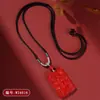 Colar com Pingente Quadrado de Cinábrio Vermelho Natural de Alto Teor Wu Cai Shen Guan Gong Pingente de Corrente para Suéter Guan Er Yue