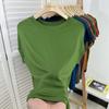 Camiseta de Manga Murciélago Suelta Cuello Redondo Manga Corta con Máscara para Mujer, Top Sencillo Adelgazante Delgado, Nuevo Modelo Verano 2024