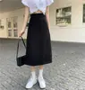 Saia Preta de Cintura Alta Split Primavera Outono Inverno Outono Meia Mulher Verão A- linha Saia Hip Saia Saia Longa