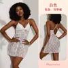 Camisola de Renda Europeia e Americana com Strass, Alças Finas, Laço, Costas Cruzadas Bonitas, Saia Curta Sexy 1252