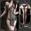 Lencería sexy Hemei, sin espalda, seductora, malla transparente, ardiente, transparente, cuello halter de mariposa, camisón con tirantes, ropa de dormir, uniforme de puro deseo