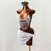 AYJ estilo nuevo transfronterizo europeo y americano para festival EDM, atuendo sexy con top de perlas sin espalda para mujer, único y deslumbrante