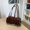 Bolso de bowling vintage de cuero esmerilado transfronterizo para otoño e invierno, bolso de hombro de gran capacidad para el día a día, bolso de axila de cuero suave de alta gama