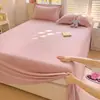 Sábana de cama de color liso de terciopelo de leche engrosado, pieza única, forro de sábana individual infantil de forro polar coral de invierno, superficie afelpada, juego de tres piezas