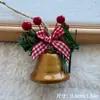 Adornos de campana de Navidad, decoraciones de lazo de frutos rojos, arreglos de escena navideña, colgantes para árbol de Navidad, campanas de metal