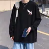 Camiseta Masculina Manga Longa Tendência Estilo Hong Kong Outono Novo Solta Casual Versátil Top Camiseta para Homens LOGO Personalizável