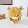 Chapéu de Tricô para Bebê de 1 Ano Outono e Inverno Desenho Animado Urso Duplo Super Fofo Chapéu de Lã para Bebê Proteção Térmica para Orelhas Capuz