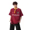Camiseta masculina de manga curta, estilo high street americano, com estampa de letras e três listras, resistente, para o verão, marca da moda, top para casal