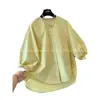 Estilo Casual de Alta Gama Estilo Francés Cuello Redondo Talla Grande Manga Corta Camisa Top Holgado para Mujer 2026 Estilo Nuevo A3816
