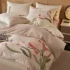 Otoño e Invierno 100S Algodón de Fibra Larga Cepillado Juego de Cuatro Piezas Juego de Tres Piezas de Algodón Puro Funda Nórdica Sábana Bajera Sábana Plana Juego de Cama