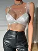 Nuevo top de red con pedrería YYF Europeo y Americano para Amazon, top corto de manga corta sin espalda con pedrería y brillo para festivales de música electrónica de verano para mujer