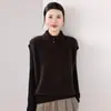 Chaleco sin mangas de cuello alto para mujer, mezcla de lana, cachemir y seda, color liso, abotonado, cepillado, estilo cárdigan, para capas