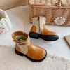 Botas altas estilo Martin de lona con patchwork de colores marrones para niñas, botas individuales estilo princesa, botas retro de estilo británico para niños a media pantorrilla