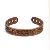 Pulsera y Anillo Magnéticos Populares Transfronterizos Combinación Flores Retro Europeas y Americanas Cobre Rojo Antiguo Cepillado Estilo Retro Pulseras de Pareja