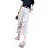 Jeans de Pierna Recta Estrecha de Talla Grande para Mujer, Primavera y Otoño, Delgados, de Cintura Alta, Adelgazantes, Pantalones Machete Cortos