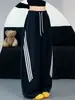 Pantalones Deportivos Estilo Americano Talla Grande 300 Jin para Mujer Otoño Invierno con Felpa Gruesa Pantalones de Guadaña Casuales de Cintura Alta de Pierna Ancha Rayados de Moda