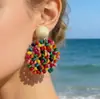Joyería de Estilo Europeo y Americano, Pendientes de Girasol de Rafia Hechos a Mano, Pendientes Grandes Exagerados de Flor, Joyería de Estilo Festivo al por Mayor