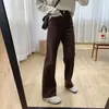 Calça Maillard de Cintura Alta Afunilada com Lã Escovada de Perna Larga para Mulheres, Outono e Inverno Solta Reta Jeans Fino com Lã Calças Longas