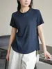 Camiseta de Algodón con Copos de Nieve para Mujer, Cuello Redondo, Manga Corta, Dobladillo Curvo, Textura de Algodón Grueso, Hombro Derecho, Estilo Verano