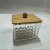 Caja Organizadora de Escritorio Multiusos con Tapa, Caja de Almacenamiento Redonda con Tapa de Madera, Caja de Almacenamiento Creativa de Lujo Ligero con Patrón de Diamante para Discos de Algodón