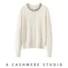 Gris Clásico Moderno Versátil Cuello de Pico Cuello Redondo con Perlas Cardigan de Punto de Cachemira Temporada Otoño Invierno