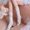 Blanco ballet encaje costuras jk tubo medio largo dulce lazo de tirantes calcetines lolita hasta la pantorrilla algodón para niños