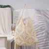 Bolsa de Crochê Feita à Mão com Fio de Algodão Padrão Treliça de Vovó Vazado Tecida Grande Capacidade Artística Casual Versátil Bolsa de Ombro