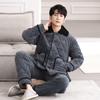 Pijama de franela de invierno para hombre, de tres capas, acolchado, grueso, informal, con solapa, para el hogar, traje sencillo de moda