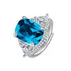 Nuevo Anillo Abierto de Diamante Colorido Rectangular Largo con Base de Cobre Chapado en Platino, Diamante Colorido, Lujo de Alta Gama, Anillo Versátil de Rombo