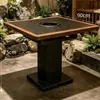 Mesa Booth para Churrasco de Madeira Maciça Beijada pelo Fogo com Vento Selvagem Montanha, Mesa e Cadeiras para Churrasco sem Fumaça a Carvão, Mesa de Jantar para Restaurante de Hot Pot