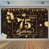 Amazon Nueva Tela de Bandera Tema Negro Dorado Decoración de Cumpleaños Banner Feliz Cumpleaños Fondo de Fotografía Tela de Bandera