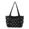 Bolsa de lona literaria estilo coreano, gran capacidad, bolso de hombro de lunares retro y versátil, bolso de mano casual de alta gama y elegante