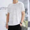 Nueva camiseta de manga corta de verano para hombre con tejido jacquard, seda de hielo, secado rápido, transpirable, fresca, deportiva, casual, cuello redondo, camiseta de moda para hombre