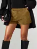 Pantalones cortos retro de gamuza populares transfronterizos europeos y americanos para mujer, de cintura alta, diseño plisado, pantalones cortos ajustados casuales con estilo y bolsillos
